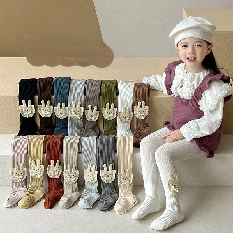 Girls Leggings Rabbit Leggings for Kids Cotton Tights Baby Girl Leggins Candy Color Children Knitting Cute Pants Clothing