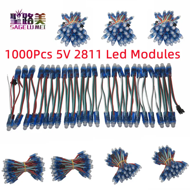 1000szt 12mm WS2811 IC Full Color Pixel LED Module Light Waterproof RGB Color Digital Pixel Light DC5V 70A T1000S Controller Kit