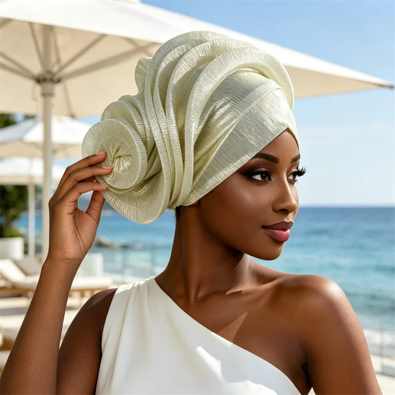 Glitter African Turban Cap Head Wraps Nigeria Wedding Auto Gele Headtie Party Headgear Headwear Hat Muslim Women Hijab Headscarf