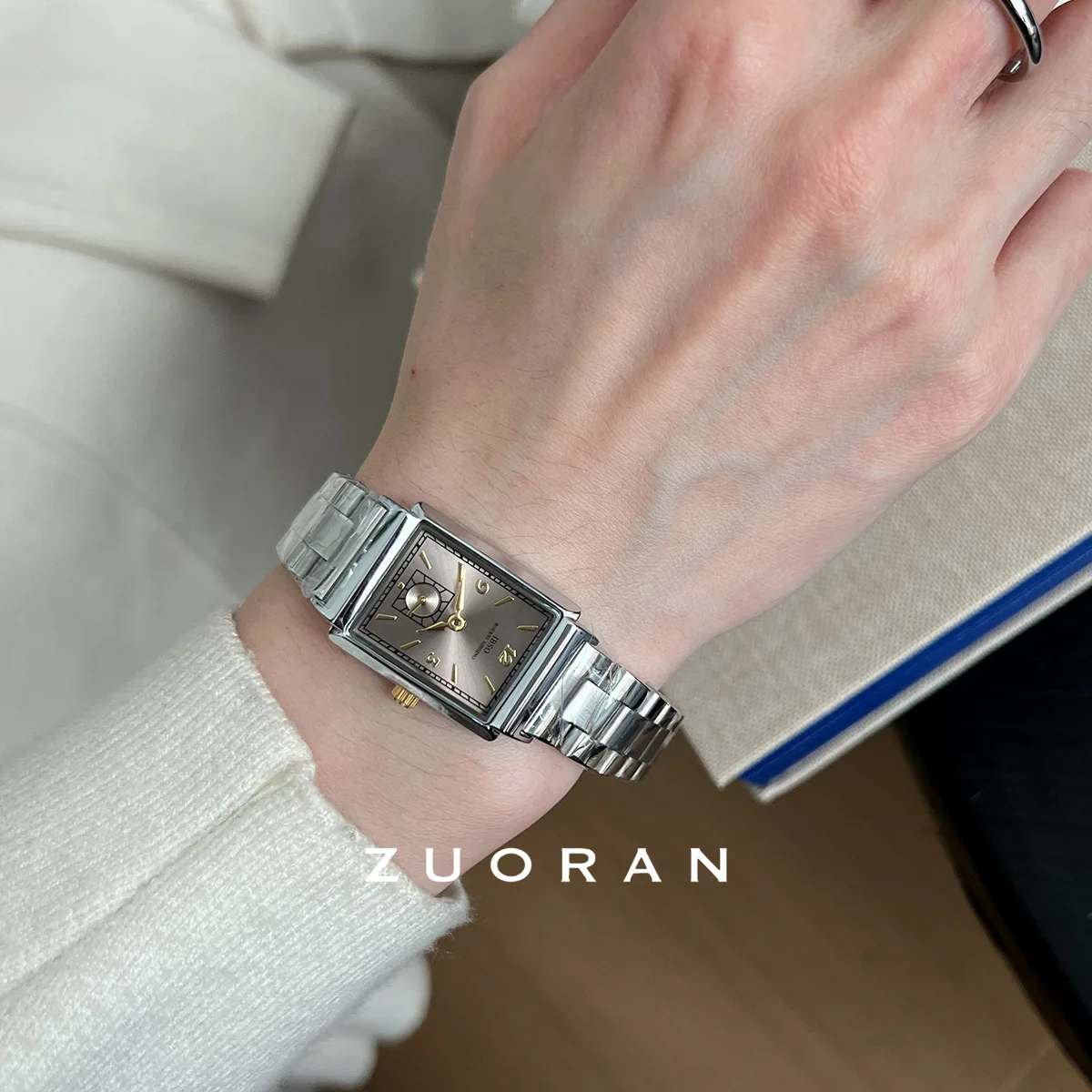 New Silver-Grey Square-Shaped Women'S Watch With A Sophisticated Retro Style And Chain Strap. A Suitable Item For Women.