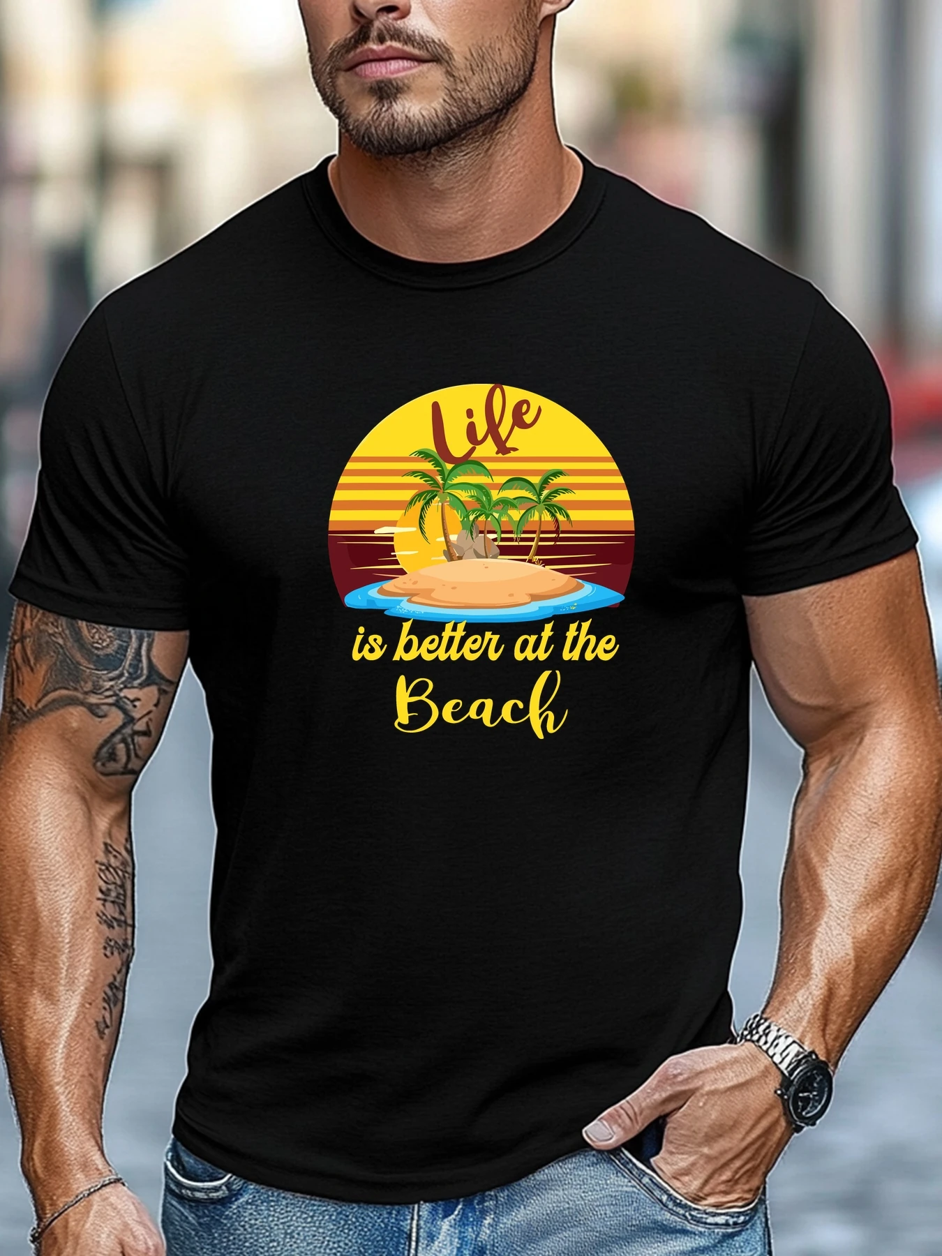 

Мужские футболки На пляже жизнь лучше Graphic Summer Soft Comfort Fit Tee Daily Wear Tops