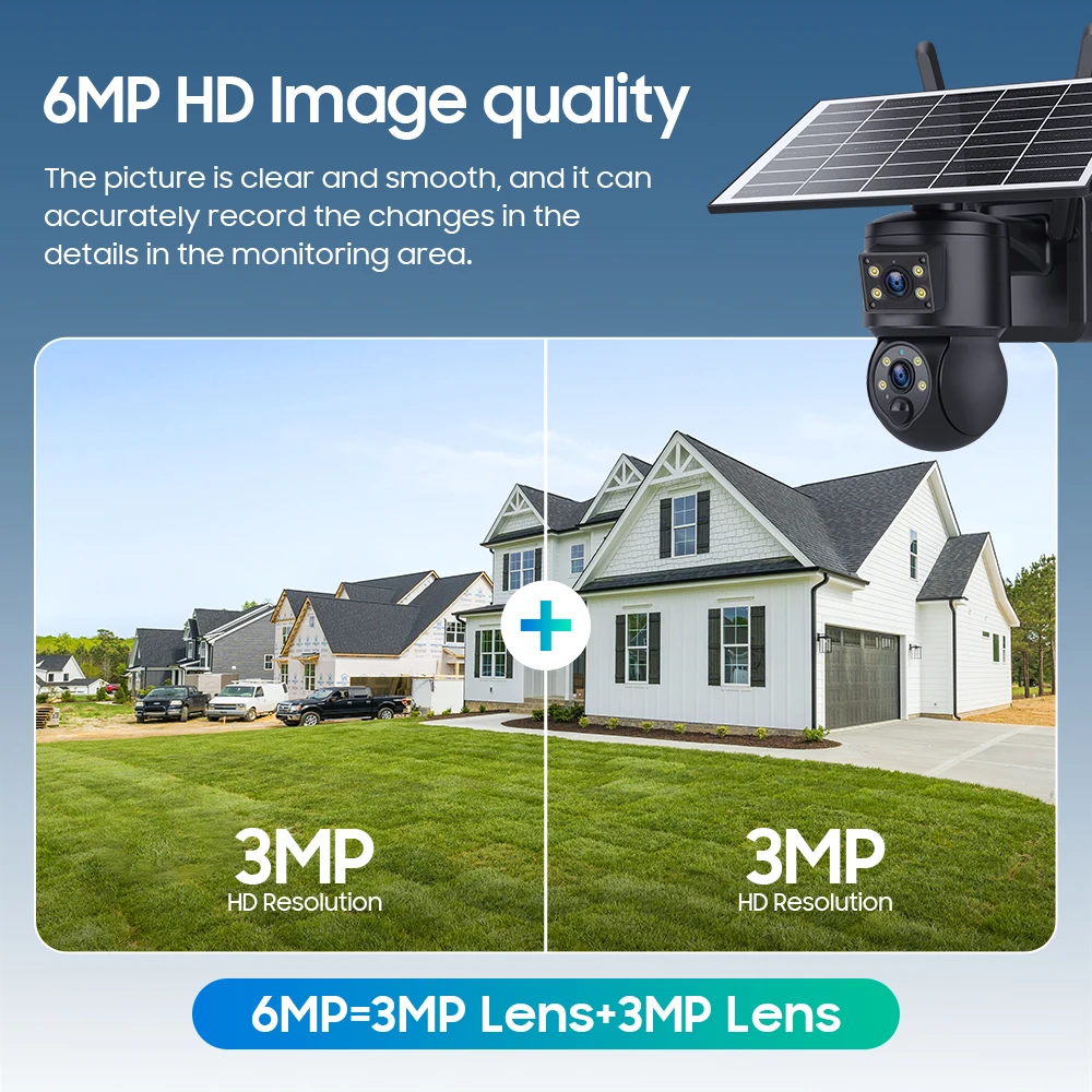 6MP Ubox APP Solar Power Dual Lens WIFI IP Camera Full Color AI Humanoid Detection Home Security CCTV Monitor