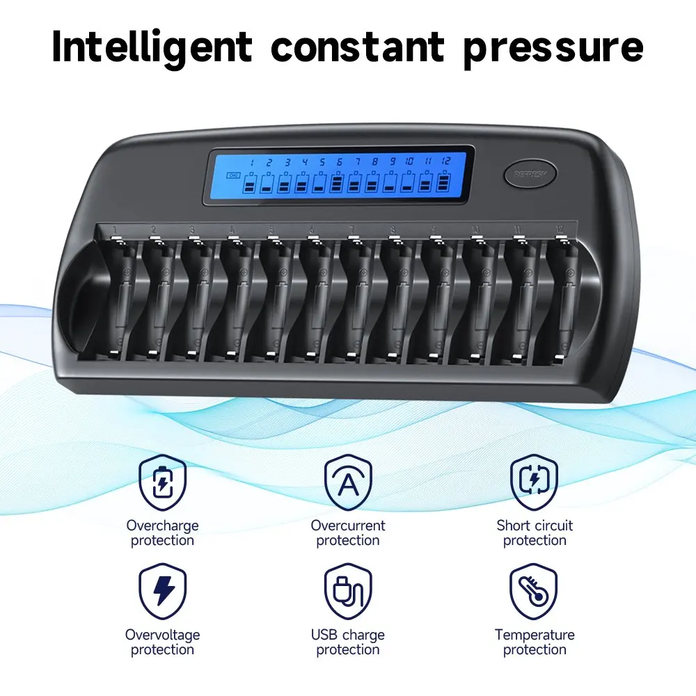 بالو 12/14/16 فتحات 1.2 فولت ni-mh Ni-CD AA AAA شاحن بطارية قابلة للشحن شاشة الكريستال السائل شاحن ذكي سريع لبطارية 9 فولت 3.7 فولت