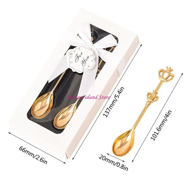 2Pieces Long-Handled Table Teaspoons Crown-Shape Stirring Spoon Coffee Mixing Spoons for Bar Home Office Party Gifts HX6C