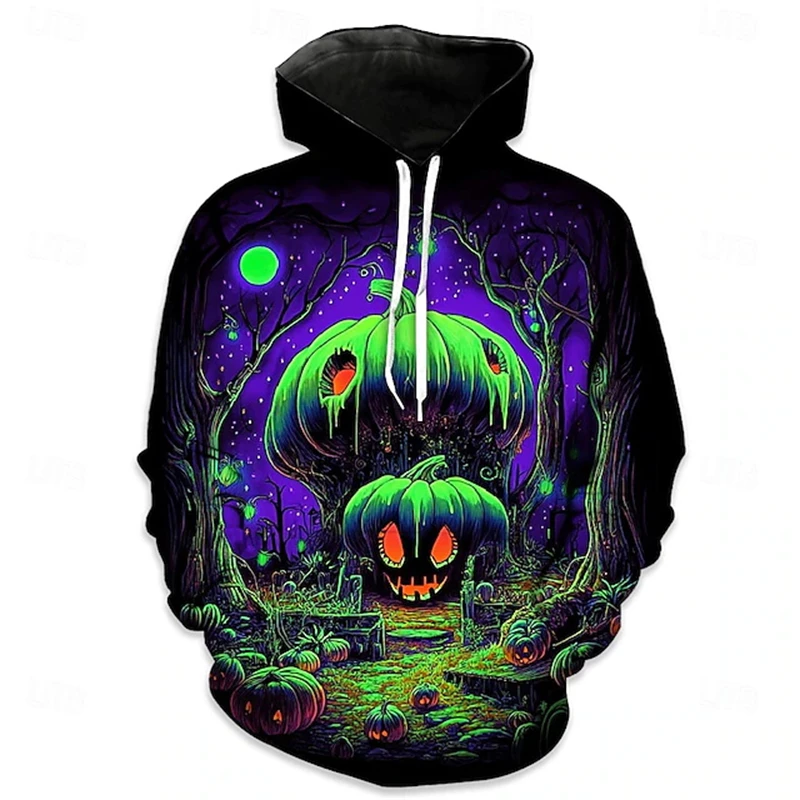 Mens Womens Halloween Pumpkin Graphic 3D Print Hoodie Cosplay Clothes Oversized Pull Over Sweatshirt For Kids Holidays Tracksuit