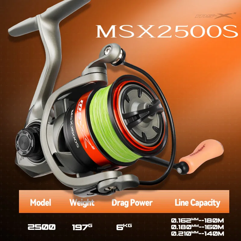 Histar MS-X Orange 5.2:1 Ratio 4+1BB 6KG Max Drag Power 1000-2500 Model 188G/197G Light Weight Spinning Fishing Reel