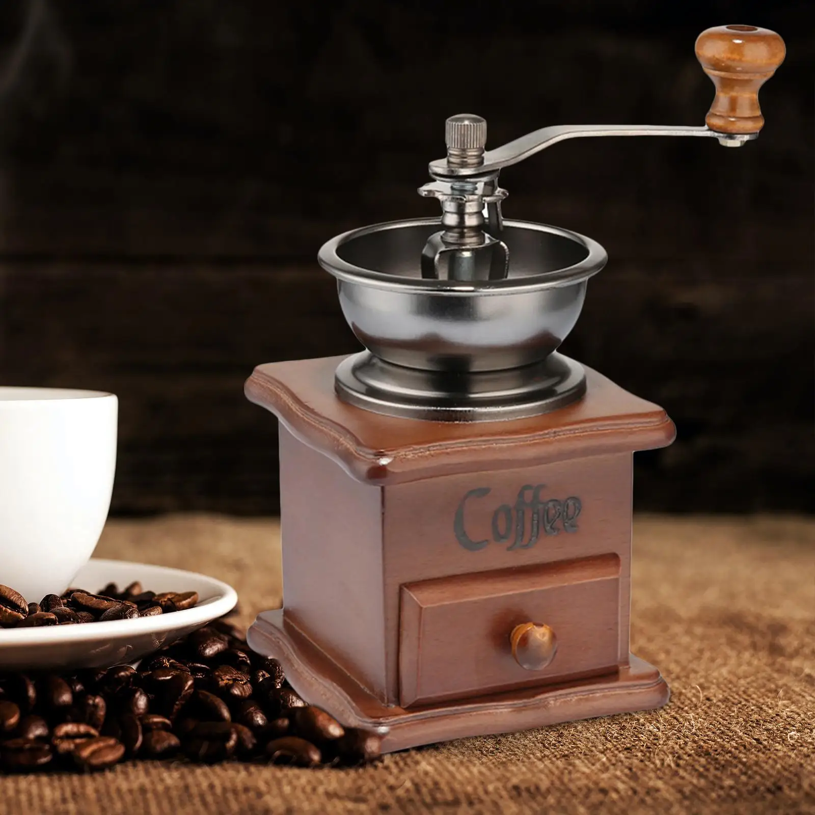 Hand Crank Coffee Mill with Drawer Wooden Hand Grinder coffee Grinder Roller