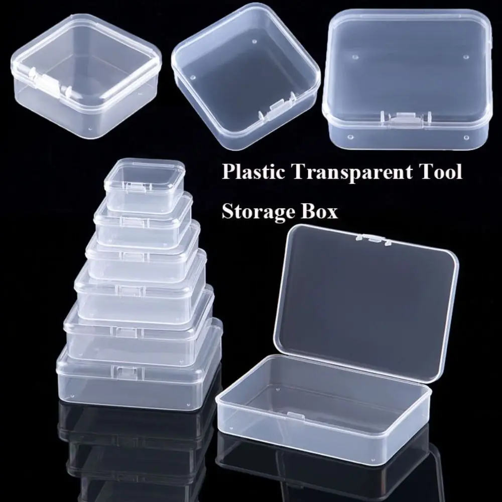 Square Plastic Transparent Tool Storage Box Jewelry Beads Container Power Tool Accessory Box Small Items Sundries Organizer Case