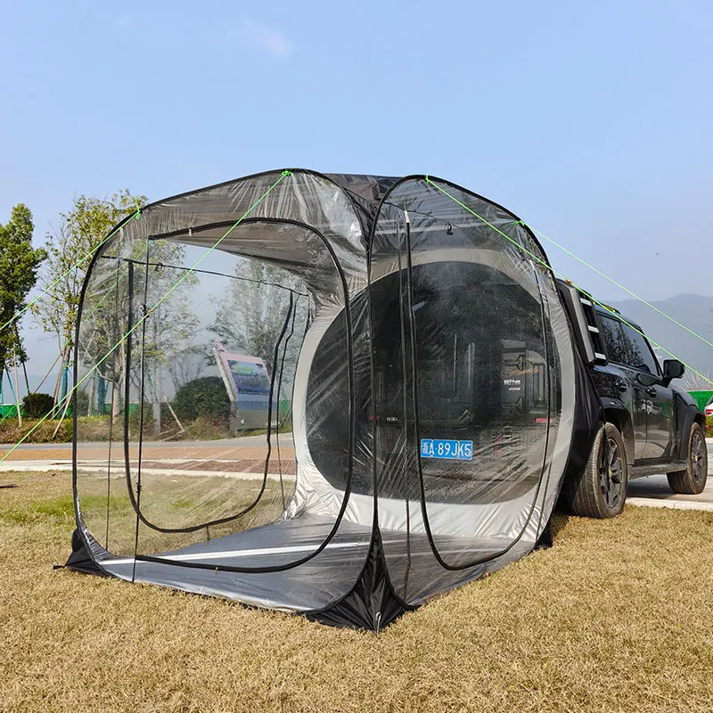 Pop-up Bubble Car Tent for 4-5 Person, Clear Outdoor SUV Rear Tents, Big Mesh Doors, Easy to Setup&Down, Long Awning