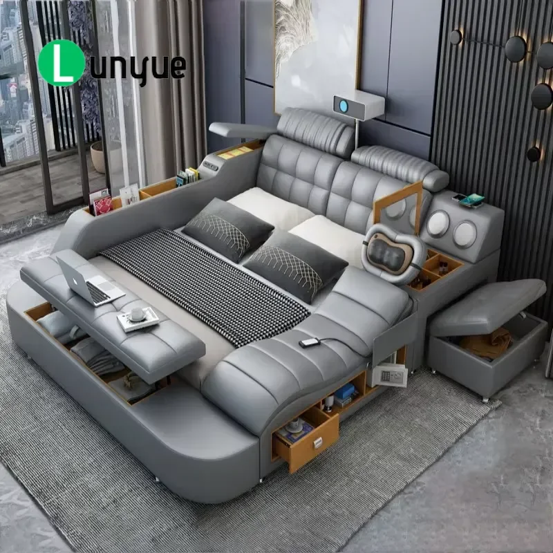 1.8m Double Tatami Leather Bed with Intelligent Massage and Projector Modern Simple Design Multifunctional Household