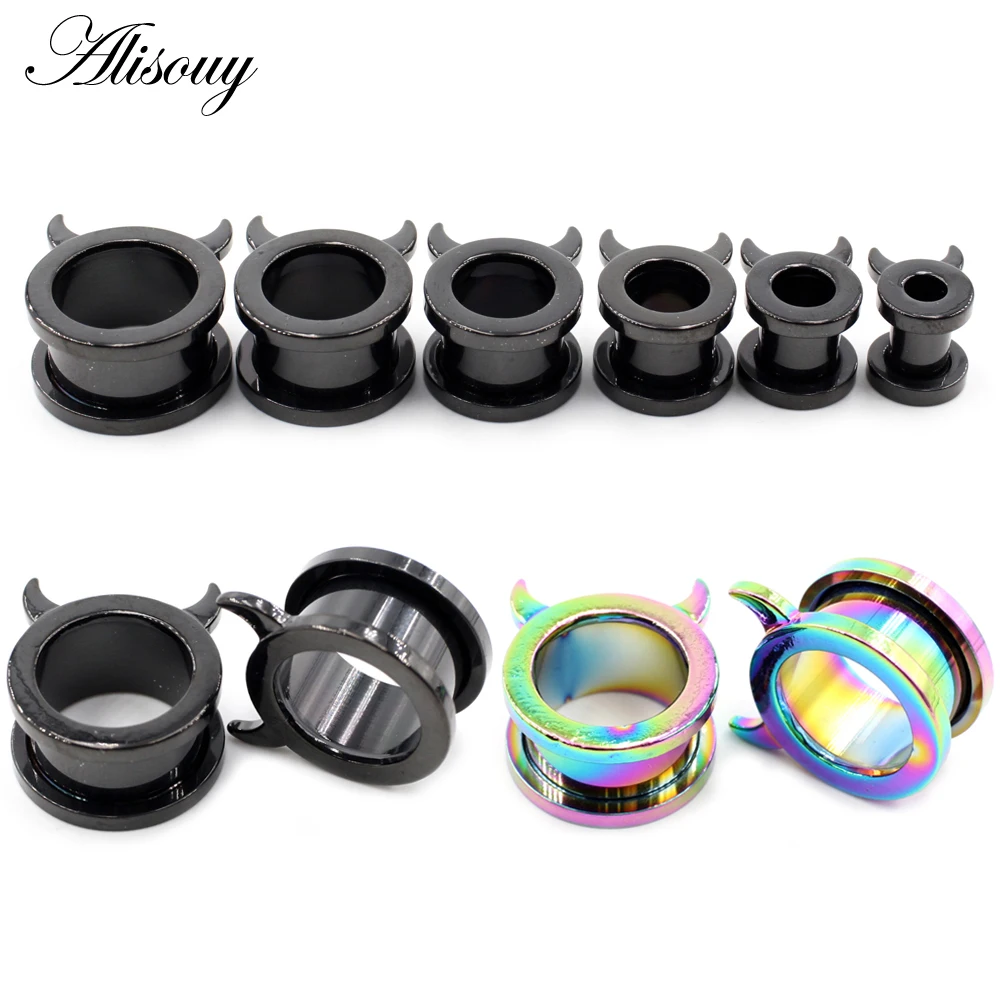 Alisouy 2pcs 6-16mm Stainless Steel Pulley Unscrew Ear Tunnels Plugs Expander Stretchers Gauges Earrings Body Piercing Jewelry