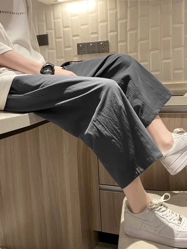 

Men's Casual Cotton Linen orts Loose Fit Summer Thin Straight Leg Pants Comfortable Breathable Lightweight Straight Leggings