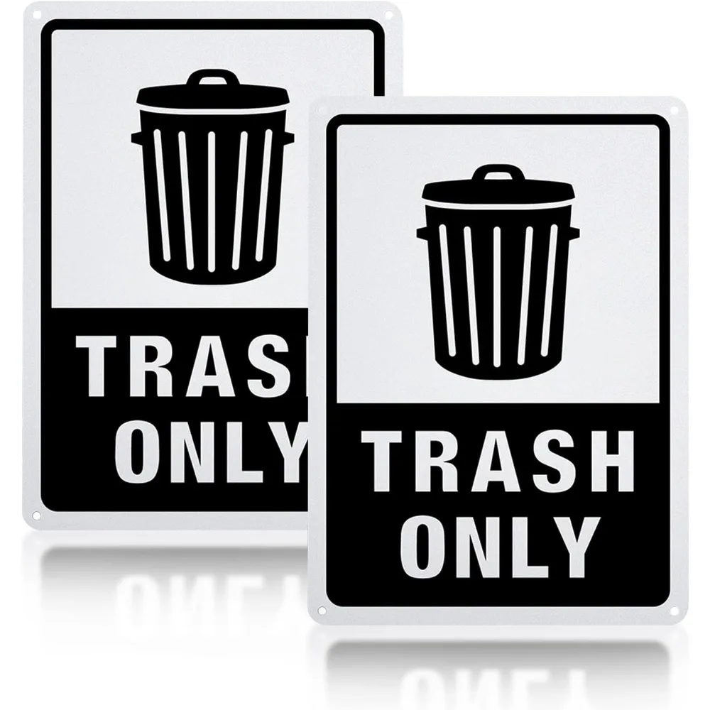 2 Pack Trash Only Sign 10x7 inches 40 Mil Aluminum Trash Signs Decorative for Indoor or Outdoor UV Protected Reflective