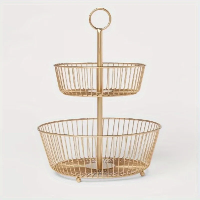 

Wire Fruit Basket Gold - Threshold, Iron Round Fruit Stand Kitchen, 15.75" High
