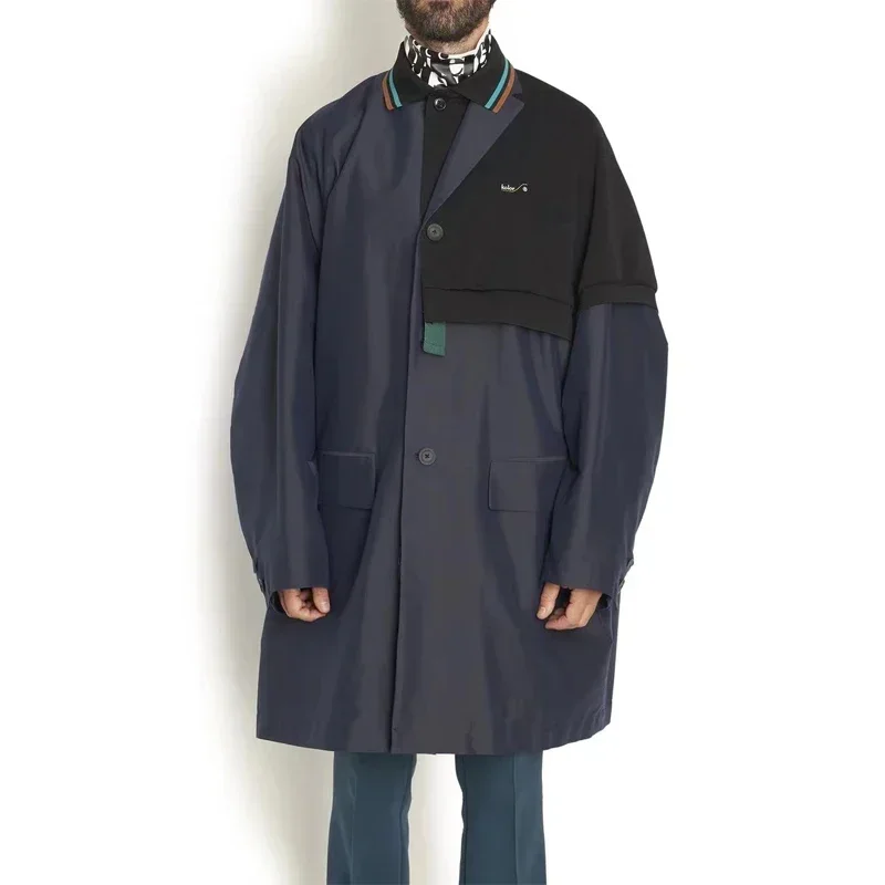 

New Arrival 22AW KOLOR Black and Green Two-color Japan Polo Embroidery Men's Windbreaker Coat Single Breasted Navy Loose Jacket