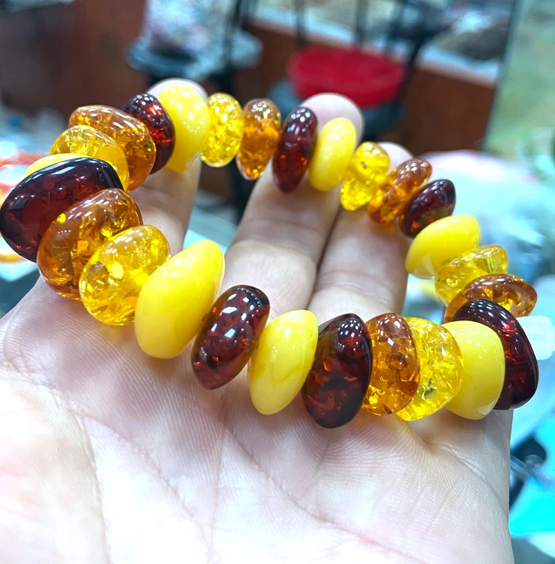 Certificate 8x18mm Irregular Natural Mexico Amber beeswax Bracelet 7.5”