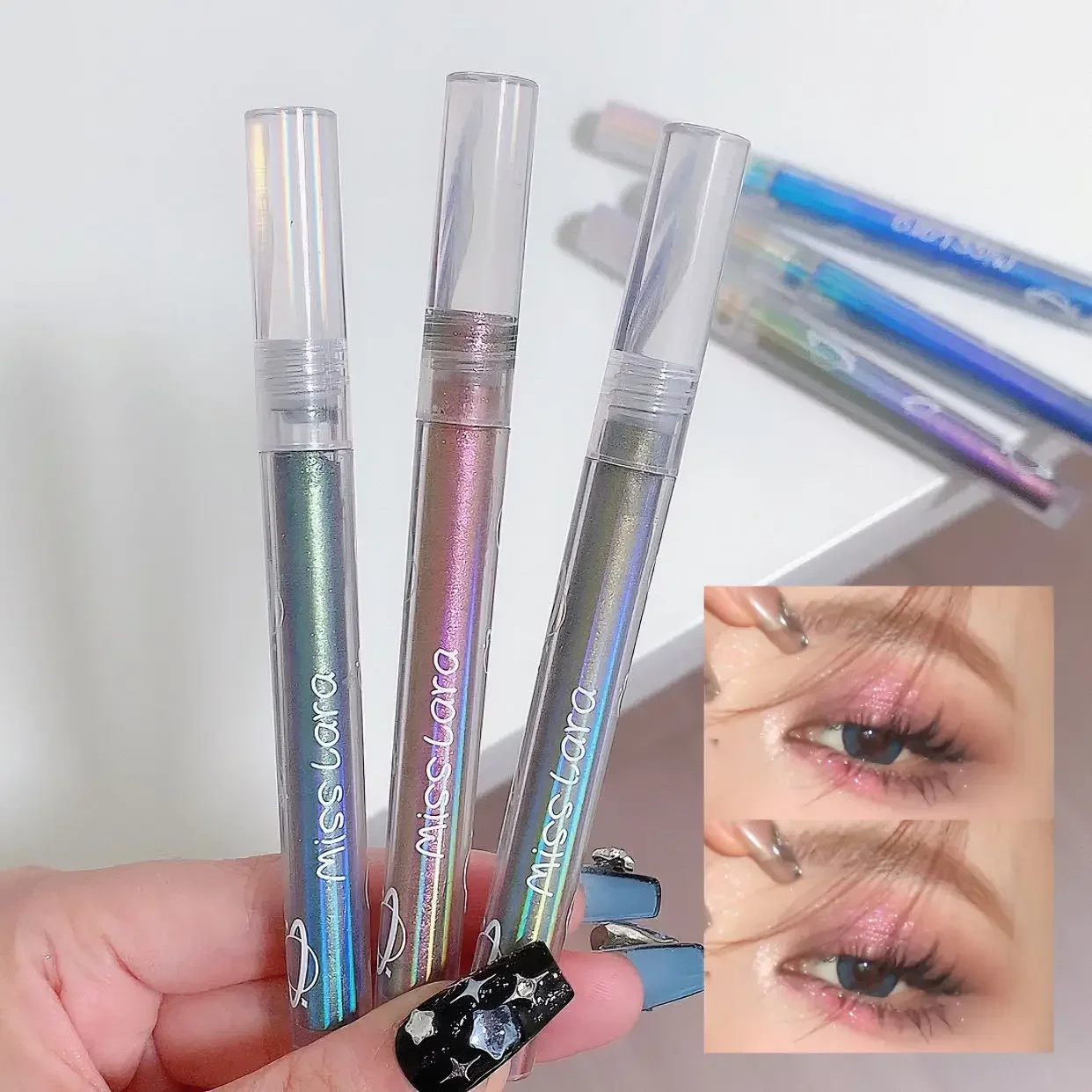 Flitsvloeistof Oogschaduw Diamant Shimmer Glitter Eyeliner Oogschaduw Langdurige Gemakkelijk Te Dragen Vloeibare Oogschaduw Potlood Oogmake-Up