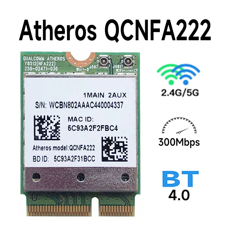 QCNFA222 AR5BWB222 802.11a/b/g/n Wireless WIFI Bluetooth Card 2.4GHz 5GHz WiFi + BT 4.0 NGFF Wlan