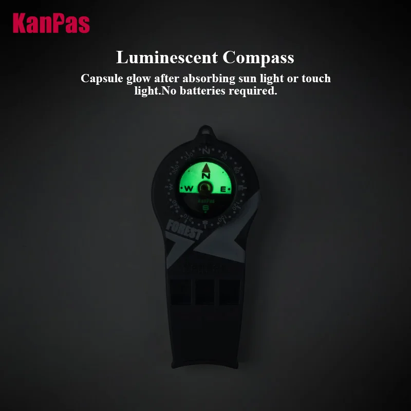 KanPas 3-in-1 Survival Whistle with Compass, Magnifier / Loud Luminous Safety Whistle for Hiking, Emergency,  Hunting/TW-20-S
