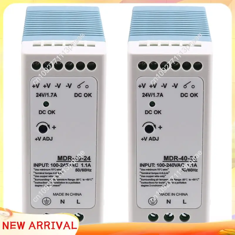 

N84R 2X MDR-40-24V 24V 40.8W Din Rail Power Supply Ac-Dc Driver Voltage Regulator Power Suply 100V-240V