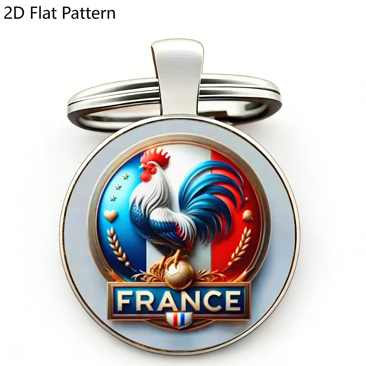 Llavero con diseño de gallo galo francés, colgante patriótico con la bandera francesa, llavero con cúpula de metal y cristal 2D, regalos de recuerdo, 1 unidad