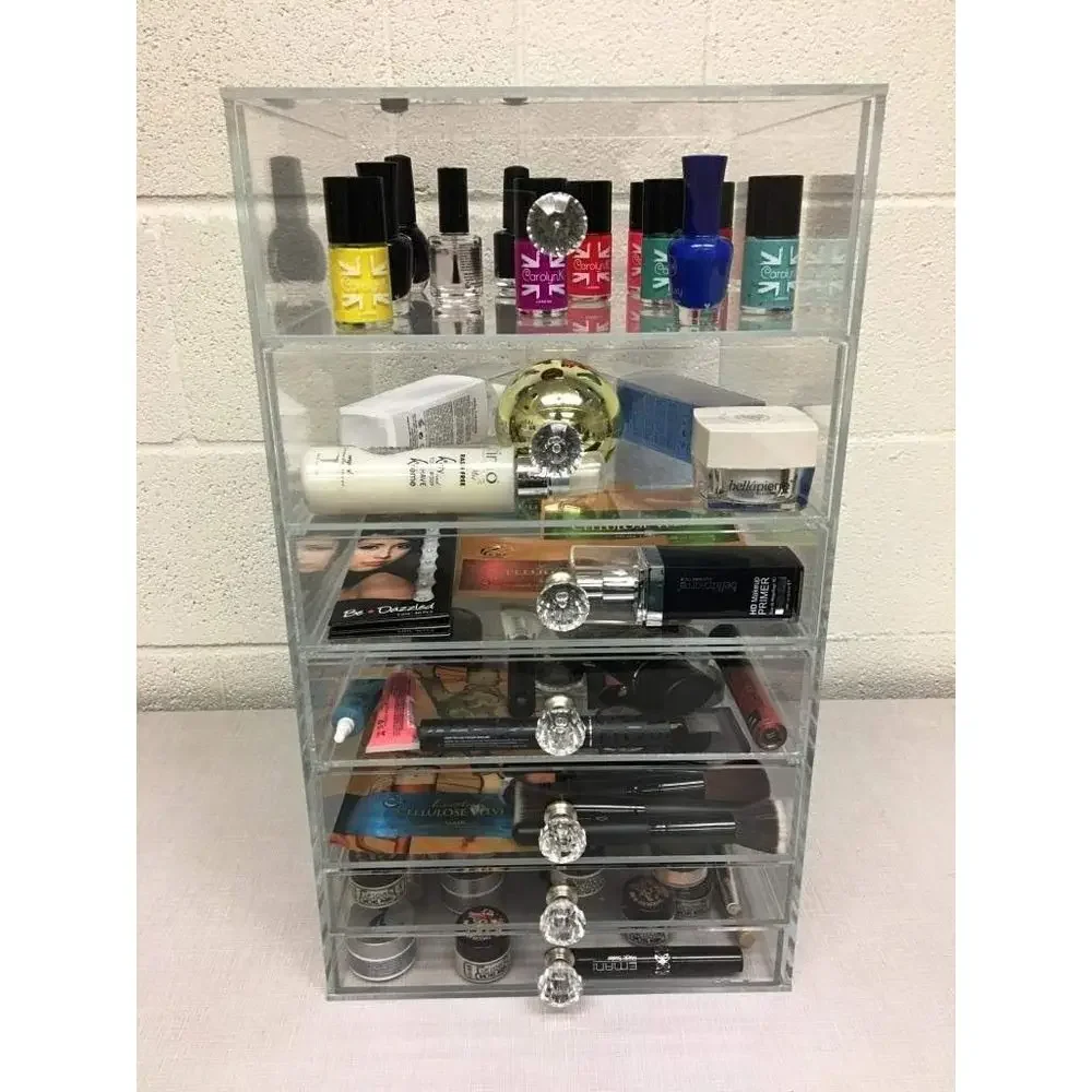 Clear Acrylic Makeup Storage Cube, 7 Drawers Vanity Organizer