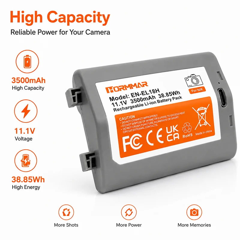 EN-EL18H Battery 3500mAh USB-C Direct Charging EN-EL18 Battery For Nikon D4 D4S D5 D6 Z9 Camera Rechargeable Battery Pack