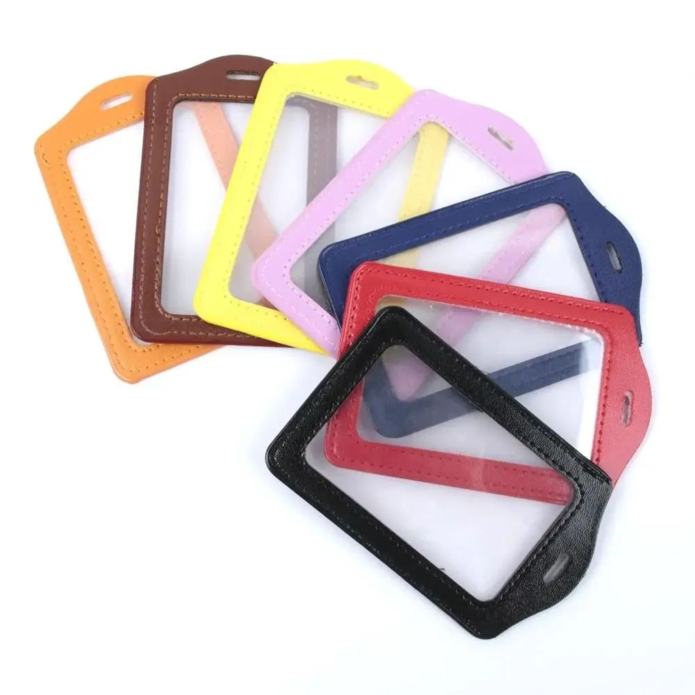 

PU Leather ID Badge Case Transparent Work Identity Business Card Holder Double-Sided Employee Card Name Card Cover Students