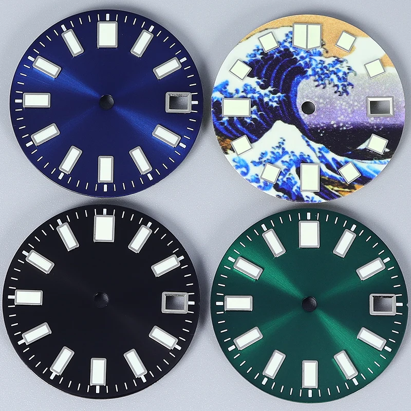

28.5mm sterile Green Luminous Watch Dial No-Logo black blue green NH35 Watch Faces For NH35 NH36 4R36 Movement watch accessories
