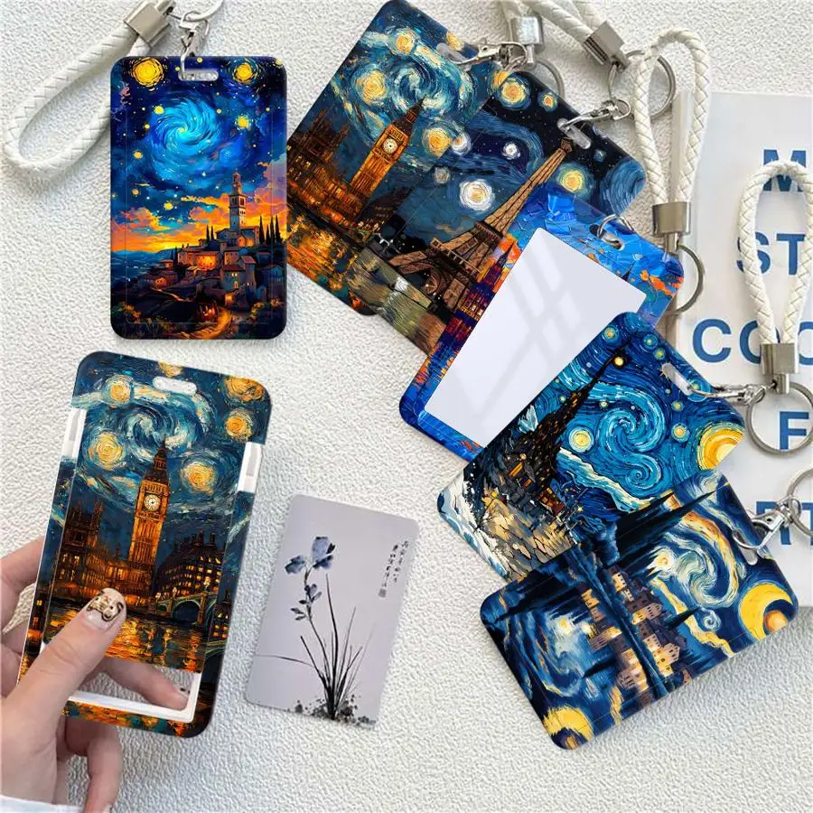 

Держатель для карт Van Gogh, 1 шт., выдвижной, для кредитных карт, для детских проездных, с ремешком, чехол для банковских ID-карт и бейджей