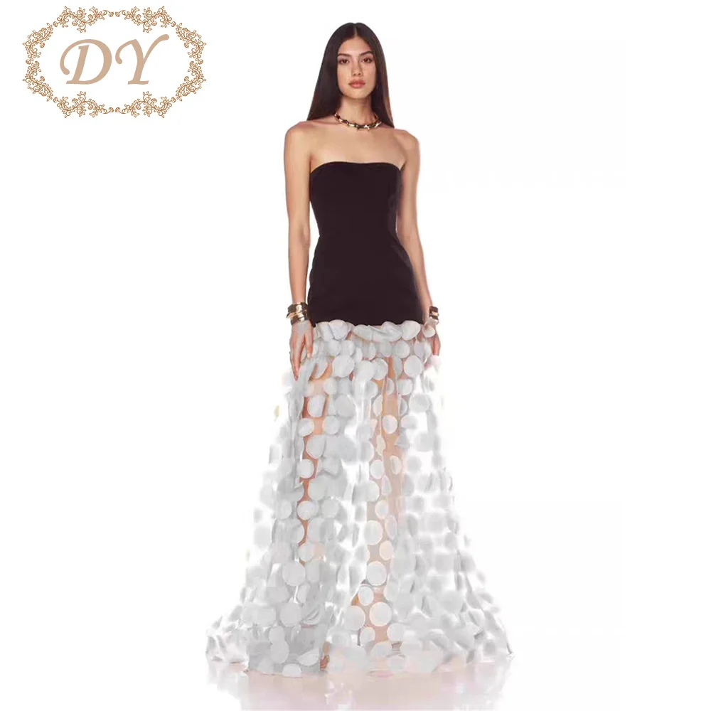 

DY Sexy Women Strapless Long Prom Party Dress Polka Dot A- Line Slim Formal Evening Gown Customized Vestidos De Fiesta