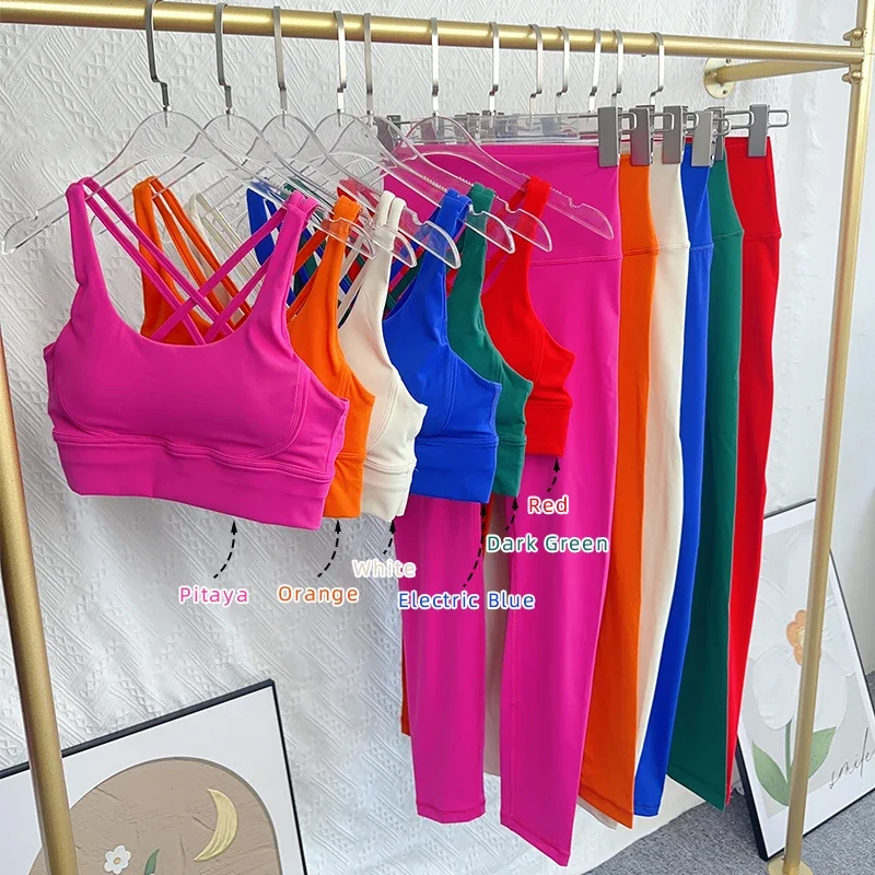 2024 New 2 Piece Yoga Set Breathable Fitness Suit Cross Back Yoga Tops Peach Butt Yoga Pants Pilates Running Fitness Suit