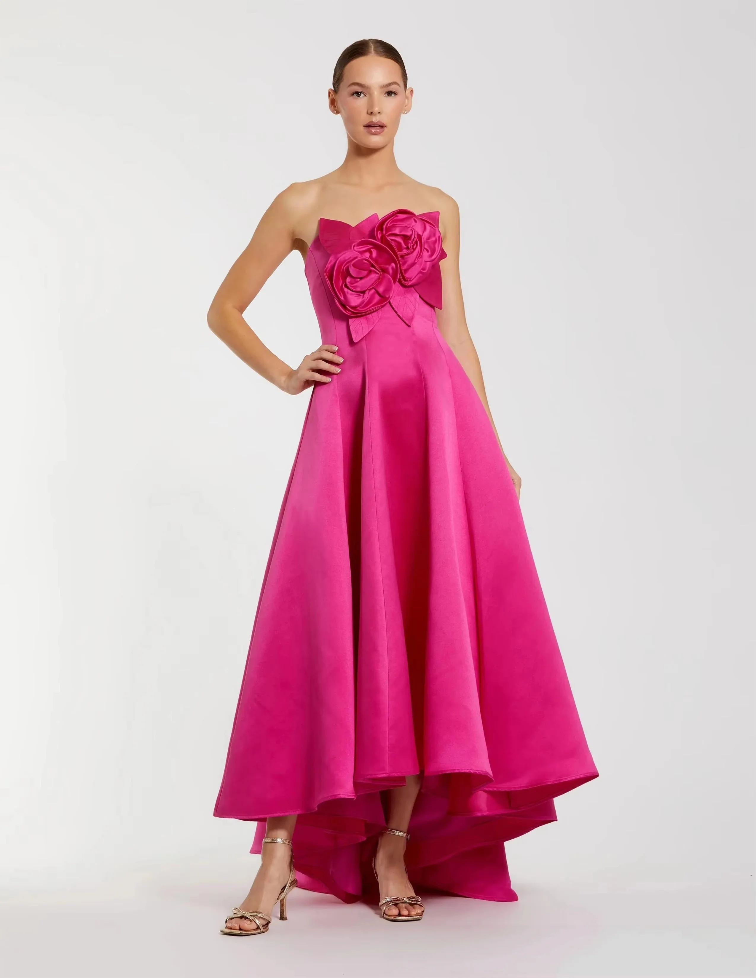 Elegant Fuchsia A Line Dress With 3D Flower And High Low Design Women Formal Evening Wedding Guest Homecoming Party Vestidos
