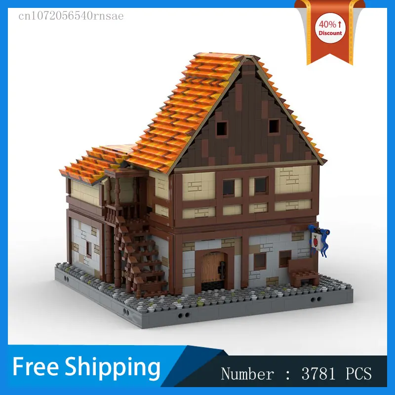 MOC Building Blocks Modular Medieval Stores Kitchen House Architectural Model DIY Bricks Kid Toy Collection Christmas Present