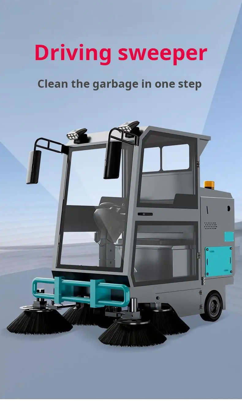 Electric Ride-on Industrial Sweeper Machine Fully Enclosed for Street Road Factory Warehouse Parking Area Cleaning