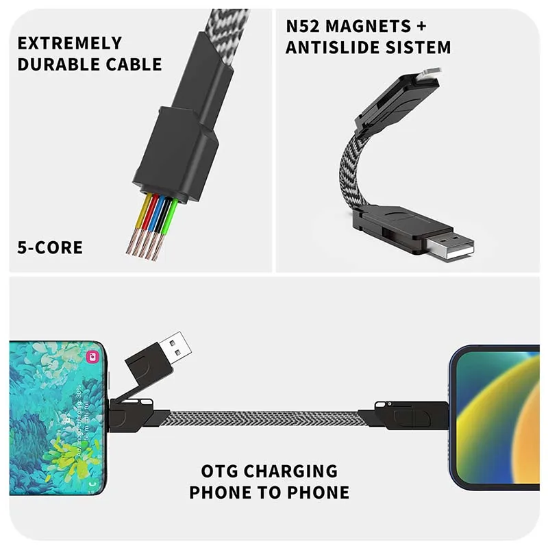 4 in 1 Multi Fast Charging Cable Keychain PD for Apple iPhone Lightning 27W Andriod TYPE-C 60W QC 18W Fast Charging Data Cable