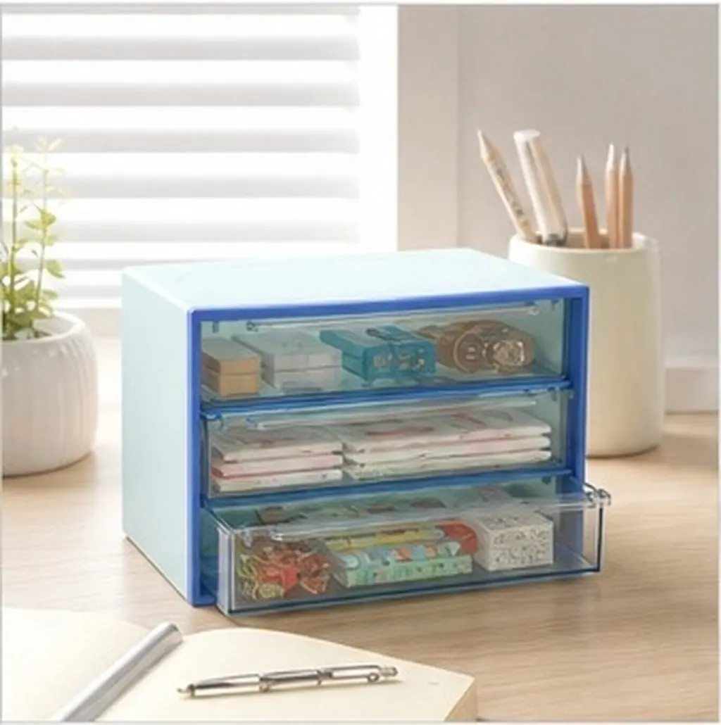 Three-Tier Clear Plastic Drawer Storage Box Organizer for Desktop Desk Kitchen Bathroom Office Stationery Cosmetics Small Items