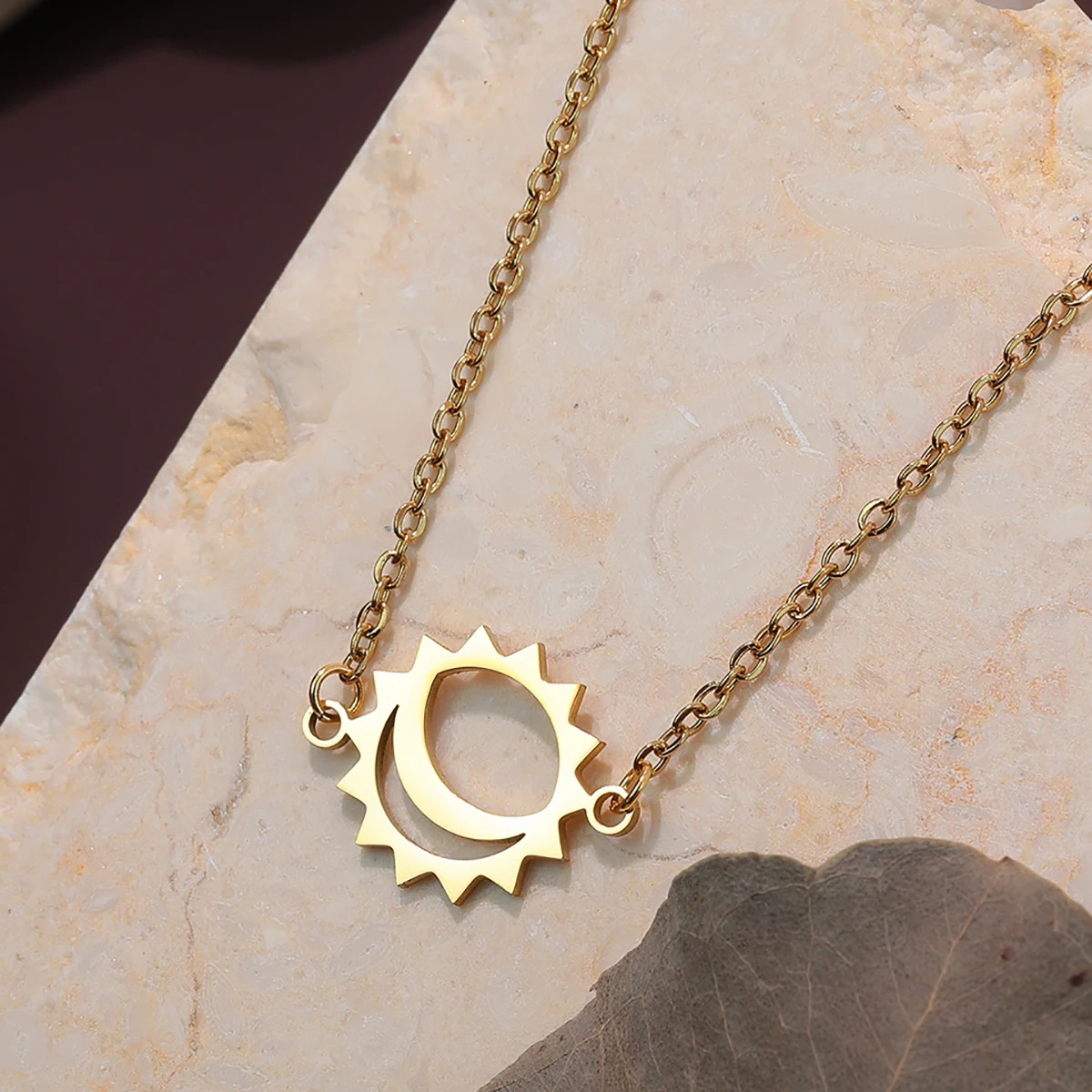 كينيتيال قلادة من الفولاذ المقاوم للصدأ أفضل دائرة غير النظامية الشمس القمر قلادة القلائد للنساء هدايا مجوهرات #5