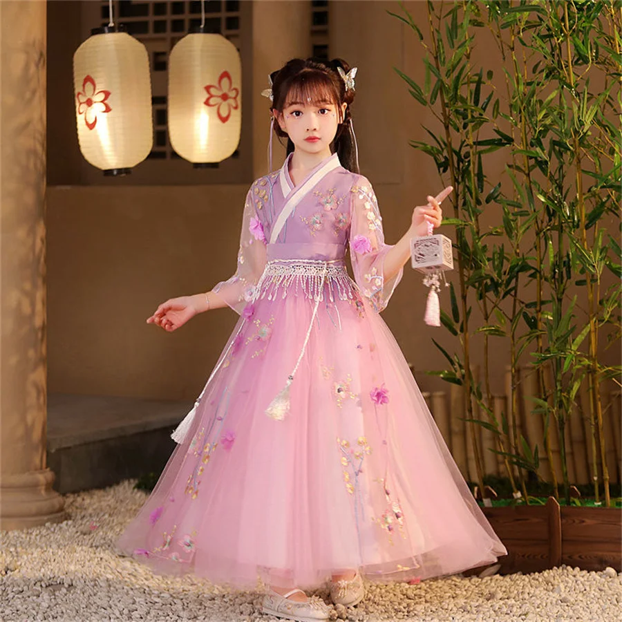 Disfraz de Hanfu chino para niña, vestido de encaje para niña pequeña, traje de princesa Tang, vestido tradicional chino