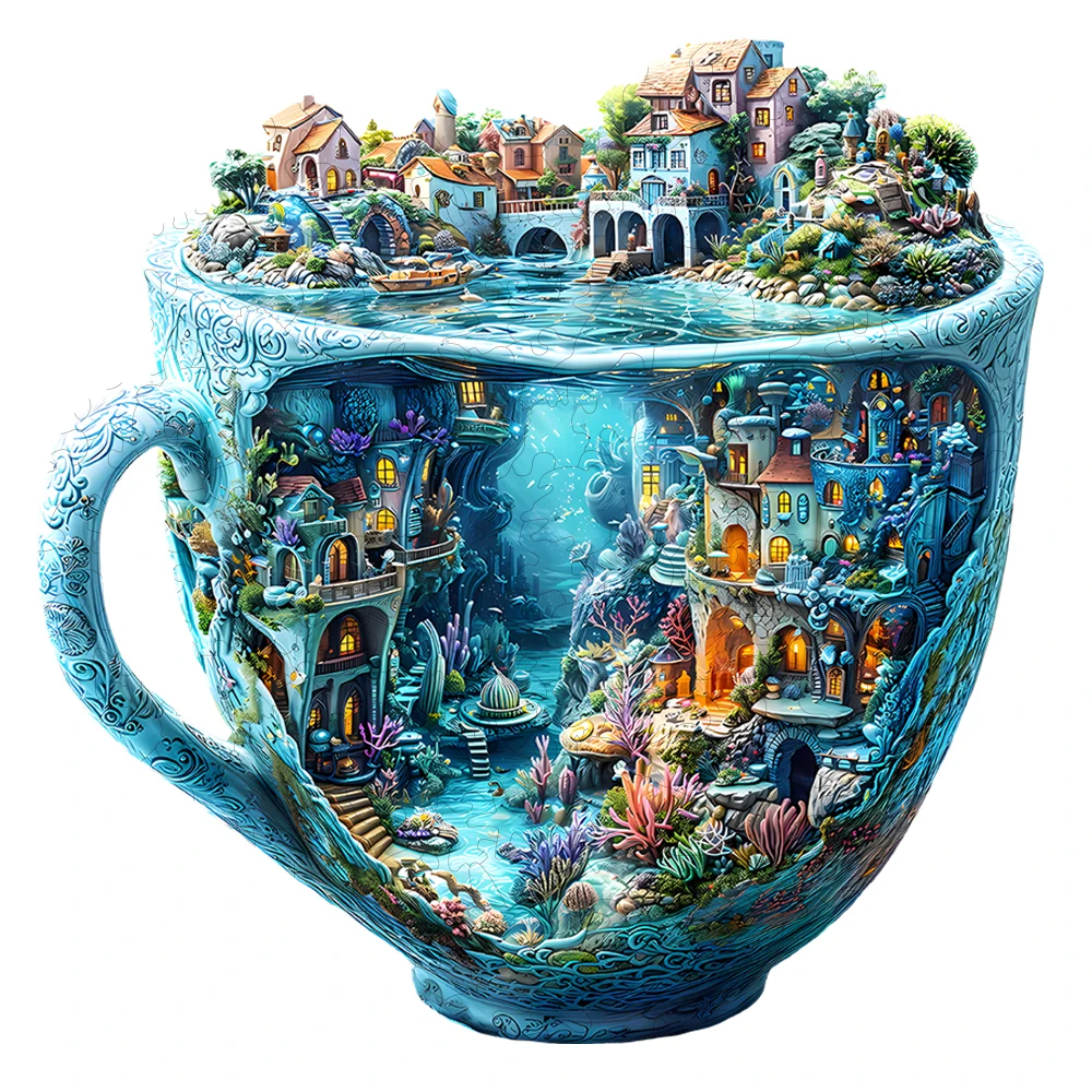 Magical Teacup World Wooden Jigsaw Puzzle with Unique Shapes Gifts for Friends