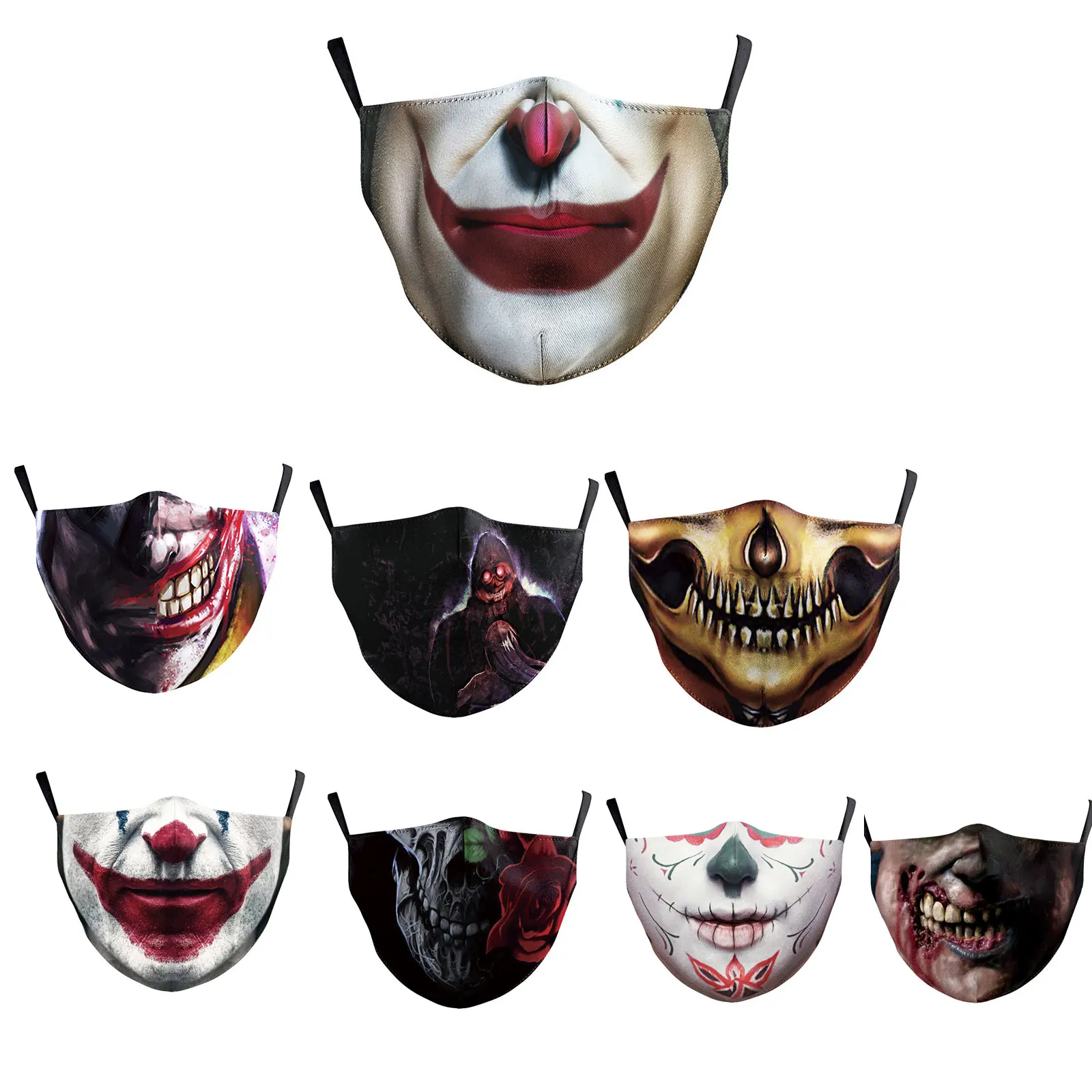 Adult Cosplay Halloween Masks Terror Clown Funny Face Towel Decoration Breathable Reusable Cotton Women Men Masque Mouth Mask