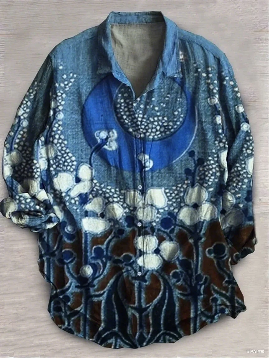 

New Art Oil Painting Style Men's Linen Long Sleeve Shirt Fabric Comfortable Soft Summer Casual Shirt XS-6XL Fast Shipping