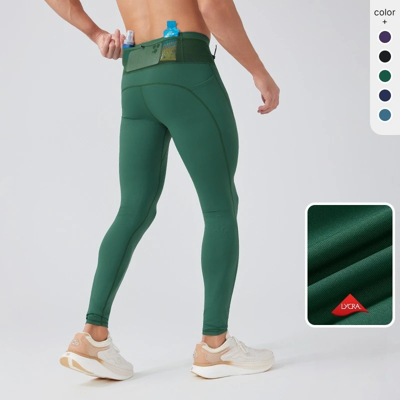 Trendy Green Men's Gym Leggings Ideal for Running, Yoga and Pilates Men's Running Tights with Lycra Fabric Compression Seamless