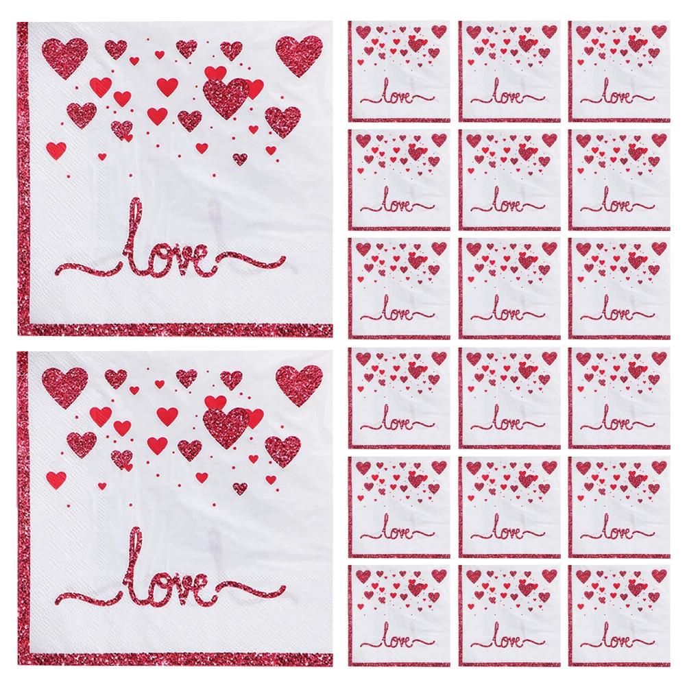 

40 Pcs Printed Napkin Paper Towels Holiday Napkins Disposable White Happy Valentine's Cocktail