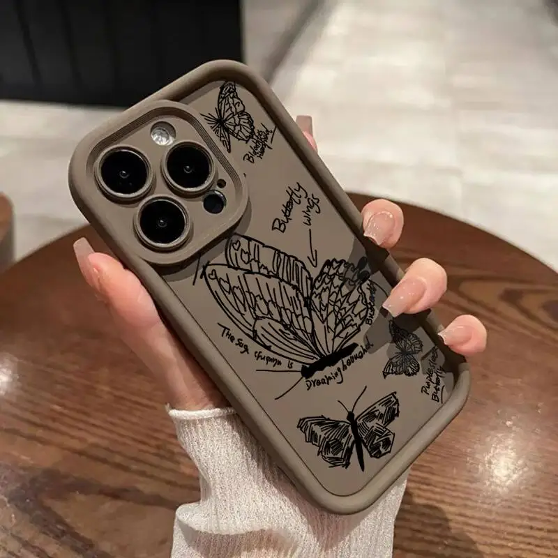 

INS Retro Butterfly Case For Apple iPhone 15 11 13 14 Pro Max 12 Silicone 15 Plus 11Pro Soft Phone Cover