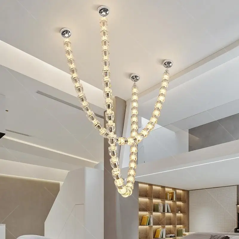 Nordic home light luxury decoration, staircase chandelier, living room and dining room chandelier, ceiling light, indoor lightin