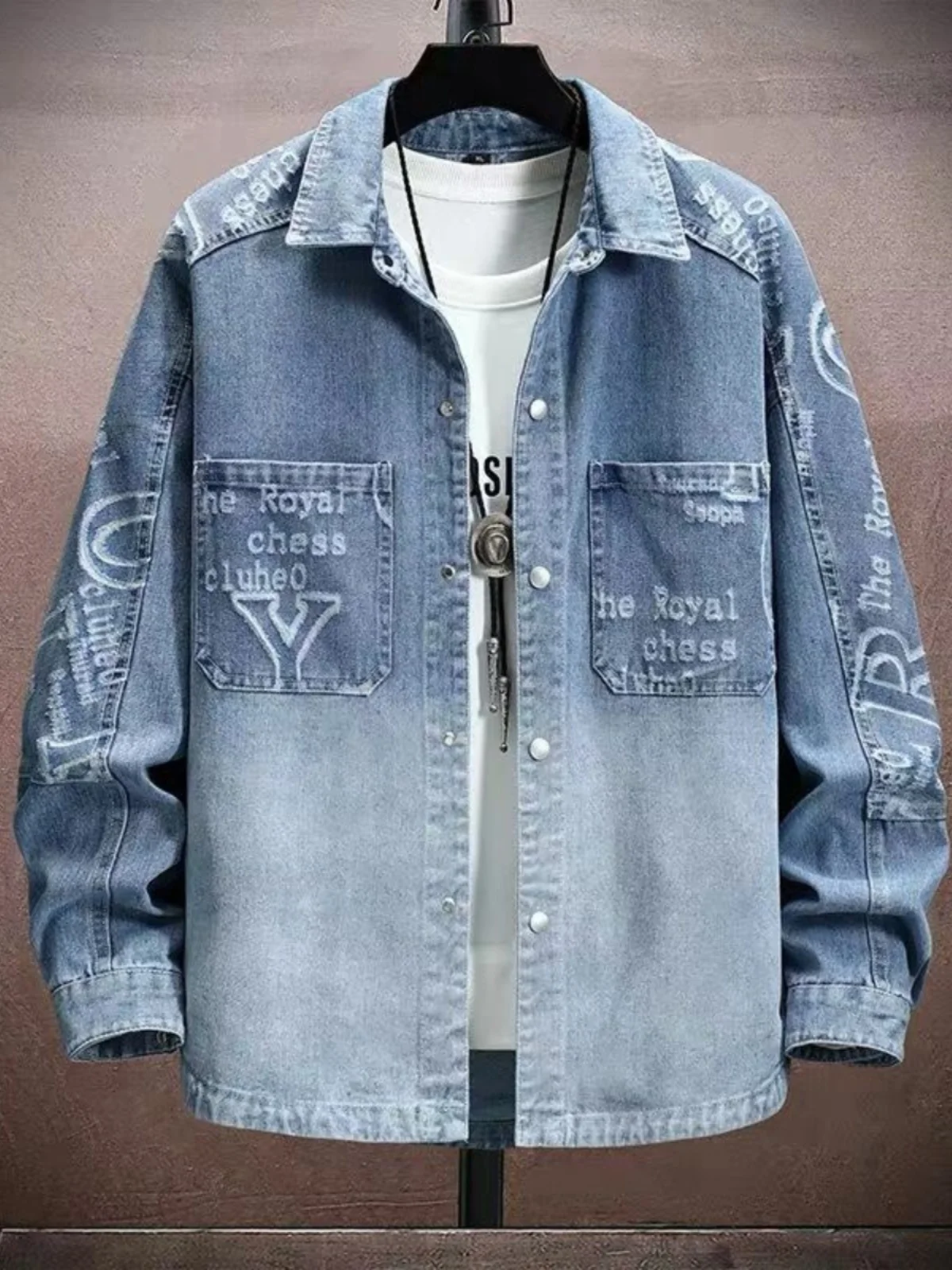 

Loose Long Sve Denim irt Men's Faion Brand Flower Pattern Jaet Coat American Sle Autumn 2024 Youth Casual Wear