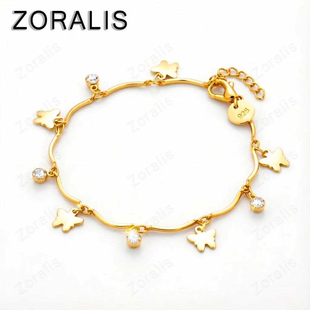 18K Gold Butterfly Zircon Bracelets For Woman Hand Chain Party Engagement Wedding Fashion Jewelry