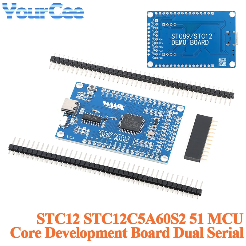 STC12C5A60S2 STC12 Module de carte système de base de développement 51 MCU carte d'apprentissage du système Minimum PCB double Ports série