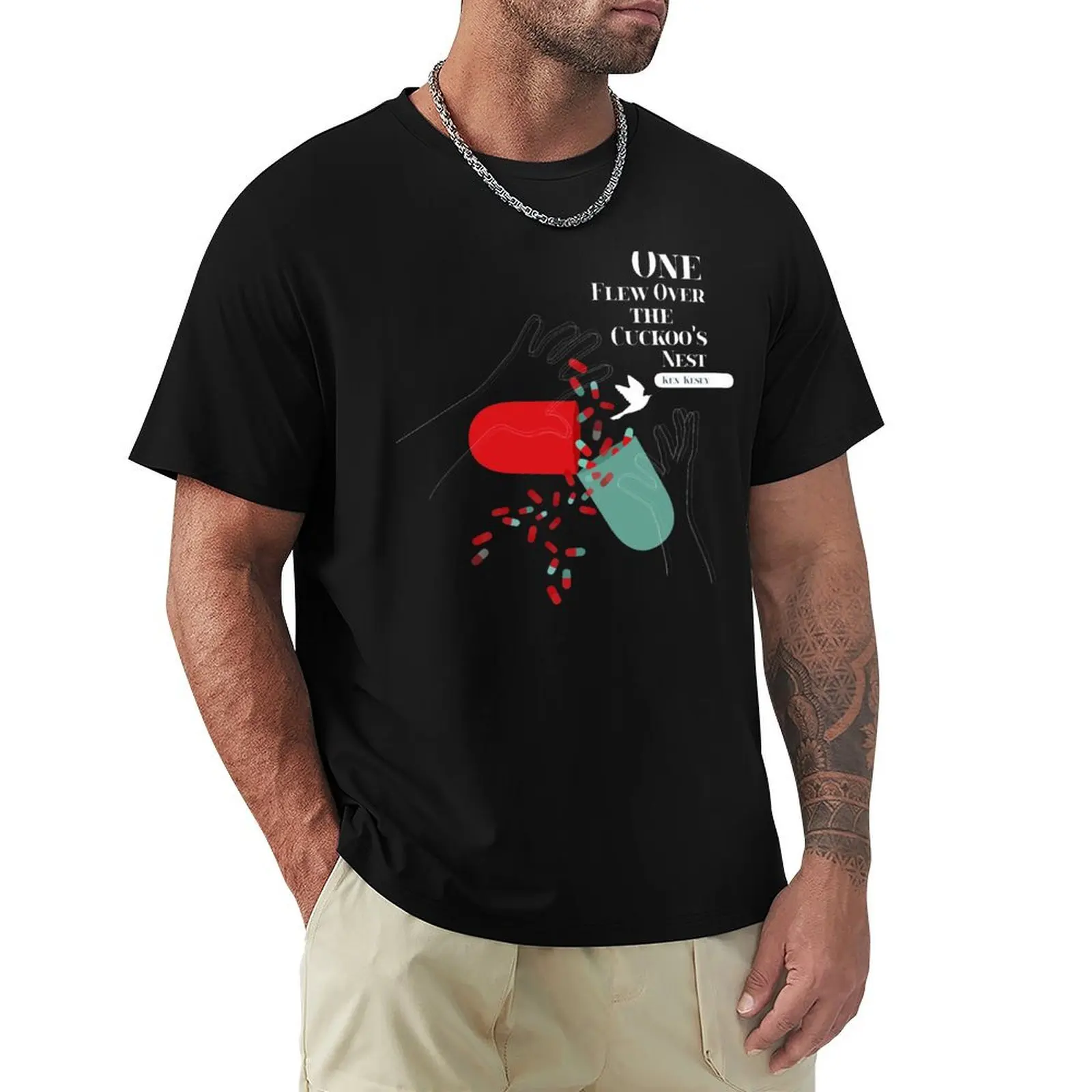 One Flew Over The Cuckoo's Nest Fan Art Poster on Black T-Shirt Casual Fashion Short Sleeve Cotton T-Shirt